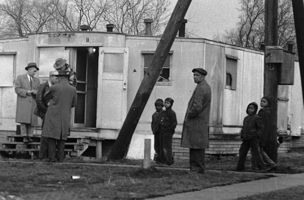 A local African American family moves into an area trailer during World War Two. Courtesy YHS.